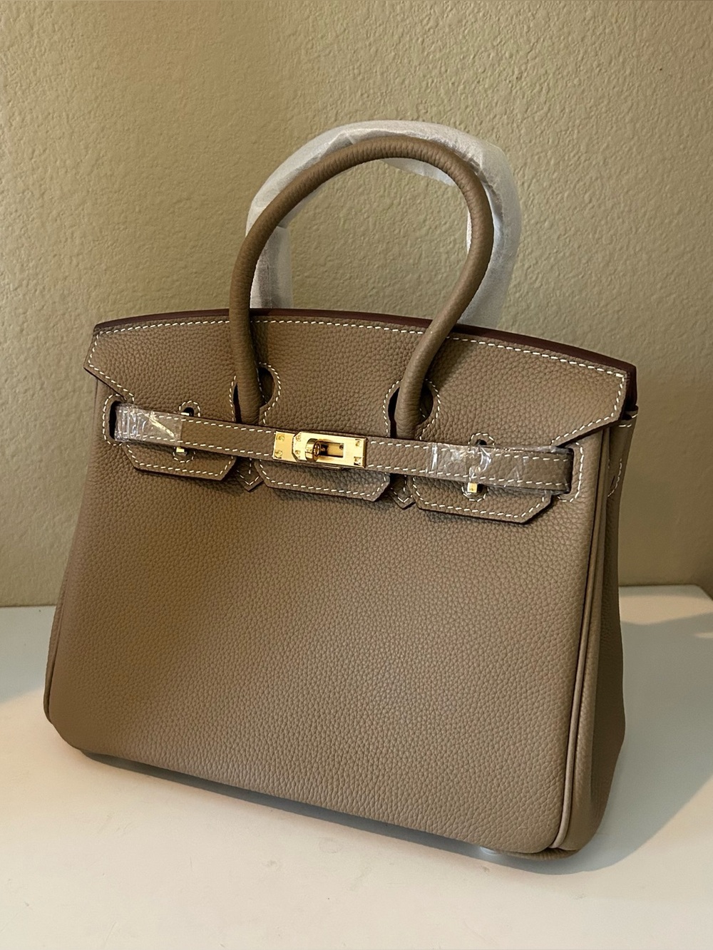25cm Etaupe Round Top Handle Leather Satchel